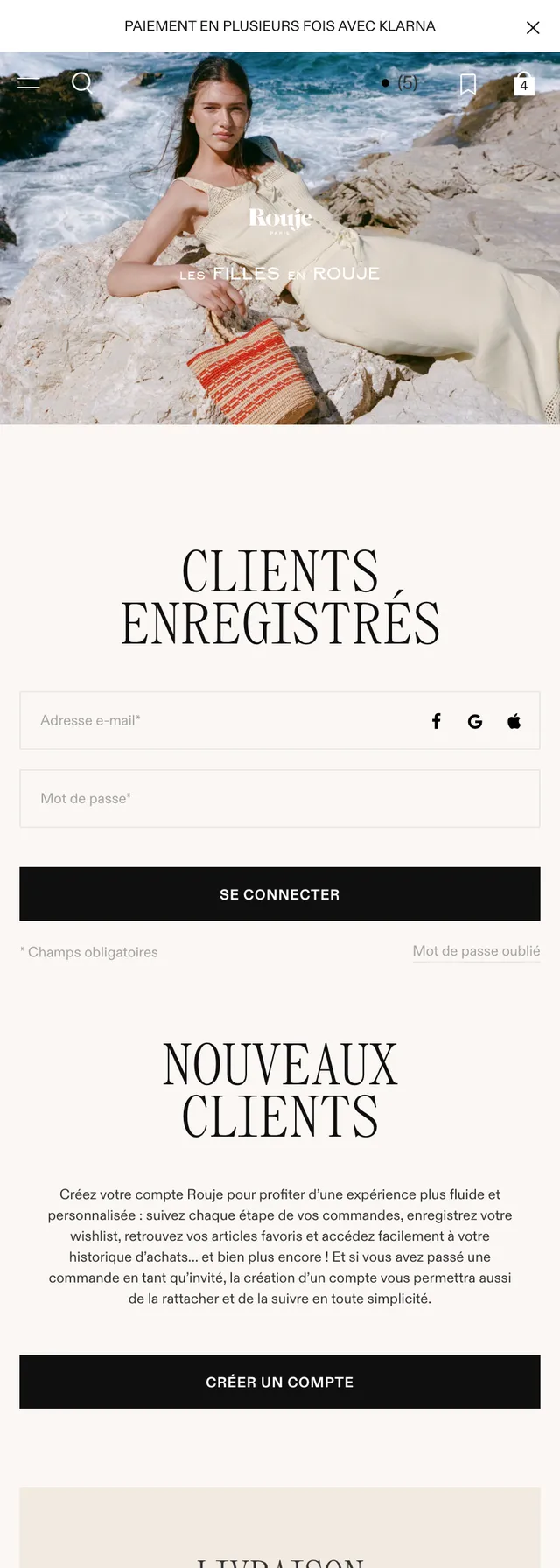 Rouje — Login / Création compte
